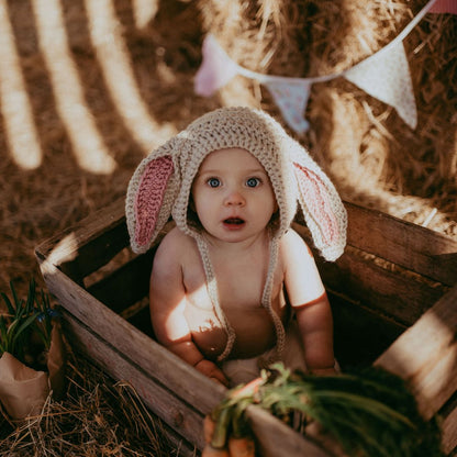 Spring Floppy eared bunny bonnet with inner ears and ties