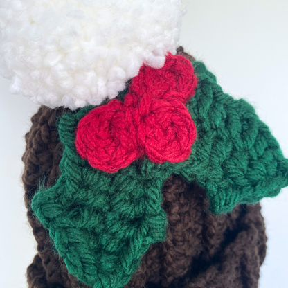 Christmas pudding Beanie with pompom and holly