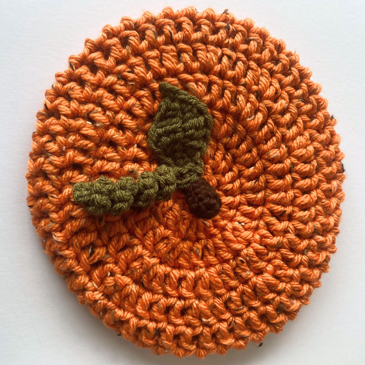 Pumpkin Beret hat with leaf and stalk