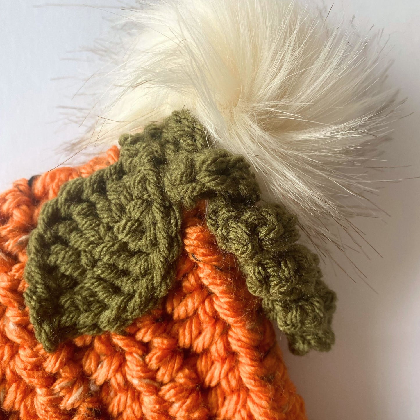 Pumpkin Pixie bonnet with pompom, twizzle and leaf