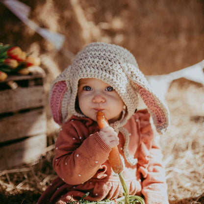 Spring Floppy eared bunny bonnet with inner ears and ties