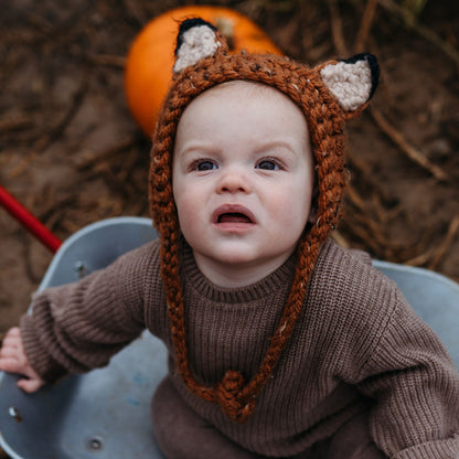 Gingerbread Fox Bonnet with ties