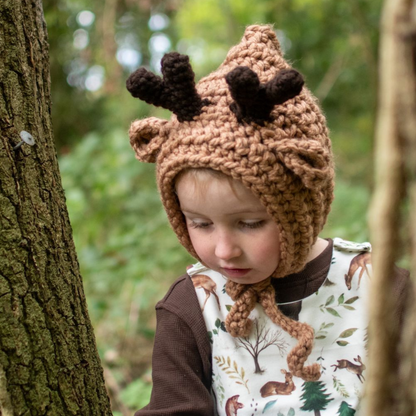 Christmas Handmade Deer bonnet with antlers and ties