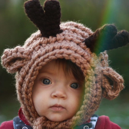 Christmas Handmade Deer bonnet with antlers and ties