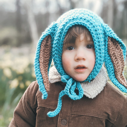 Spring Floppy eared bunny bonnet with inner ears and ties