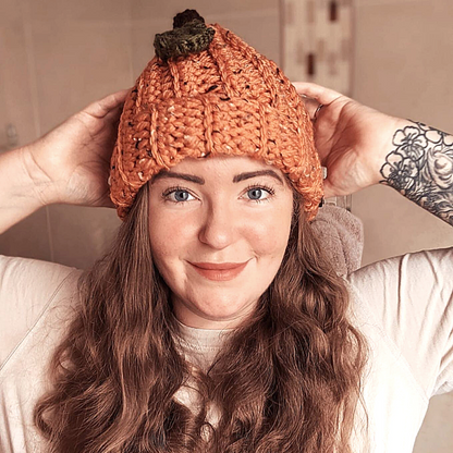 Adult Pumpkin beanie hat with leaf and stalk