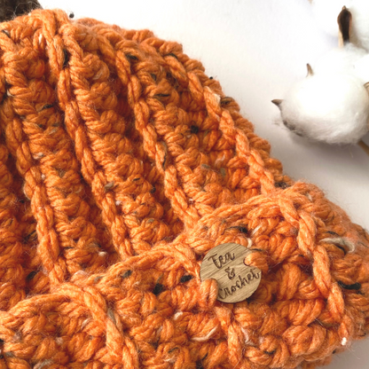 Adult Pumpkin beanie hat with leaf and stalk