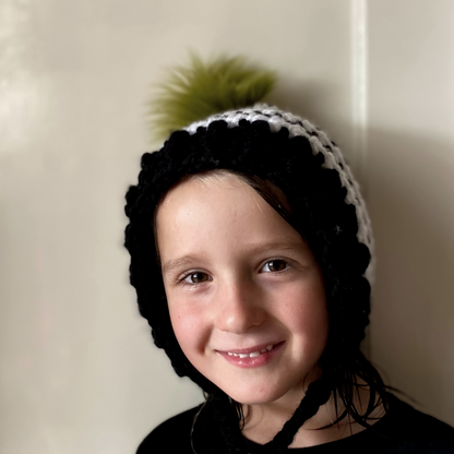 Halloween Super Chunky beetlejuice pixie bonnet with green pom