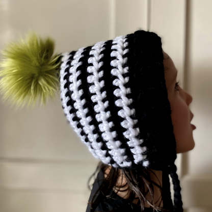 Halloween Super Chunky beetlejuice pixie bonnet with green pom