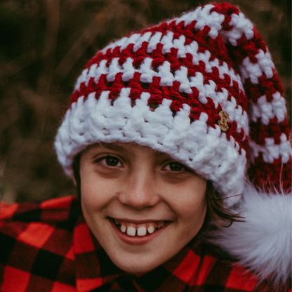 Super Chunky Christmas Candy cane Elf Hat with pompom