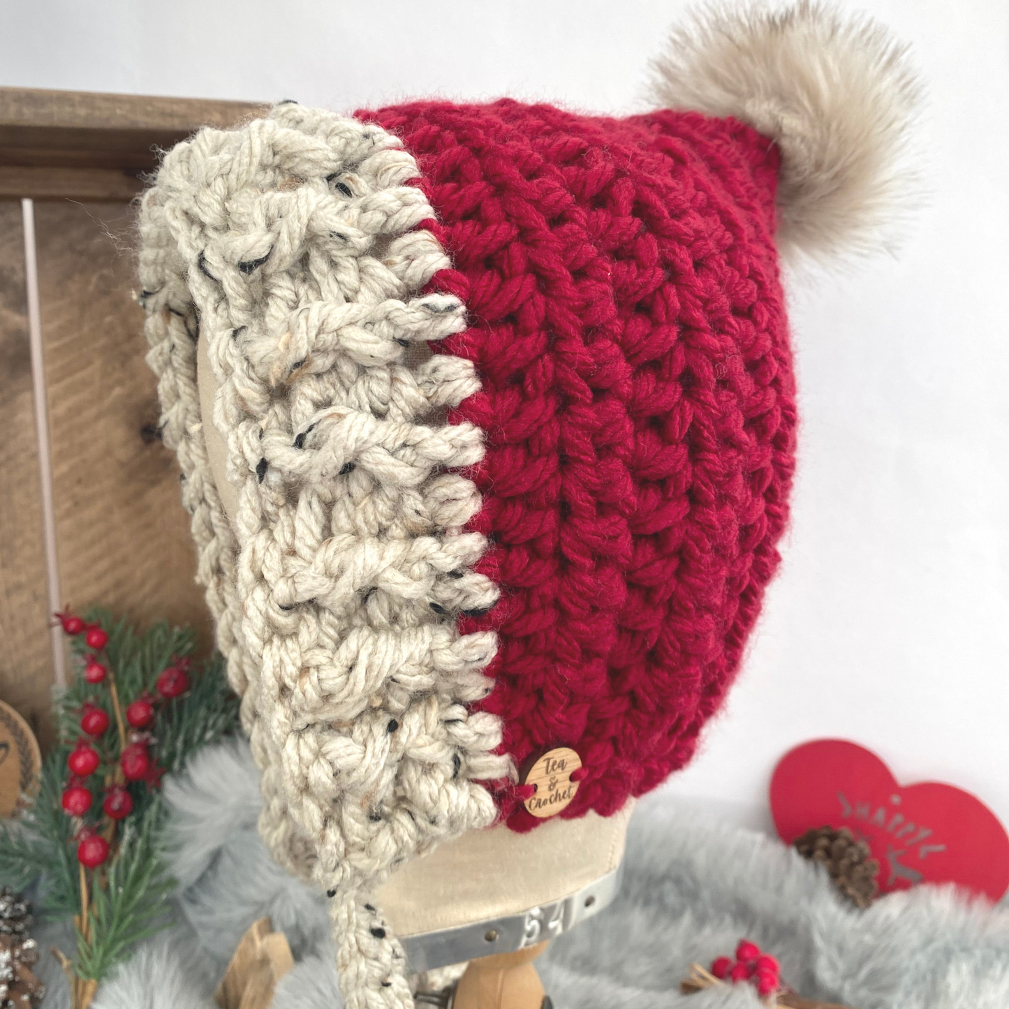 Super Chunky Christmas tweed pixie bonnet with pompom